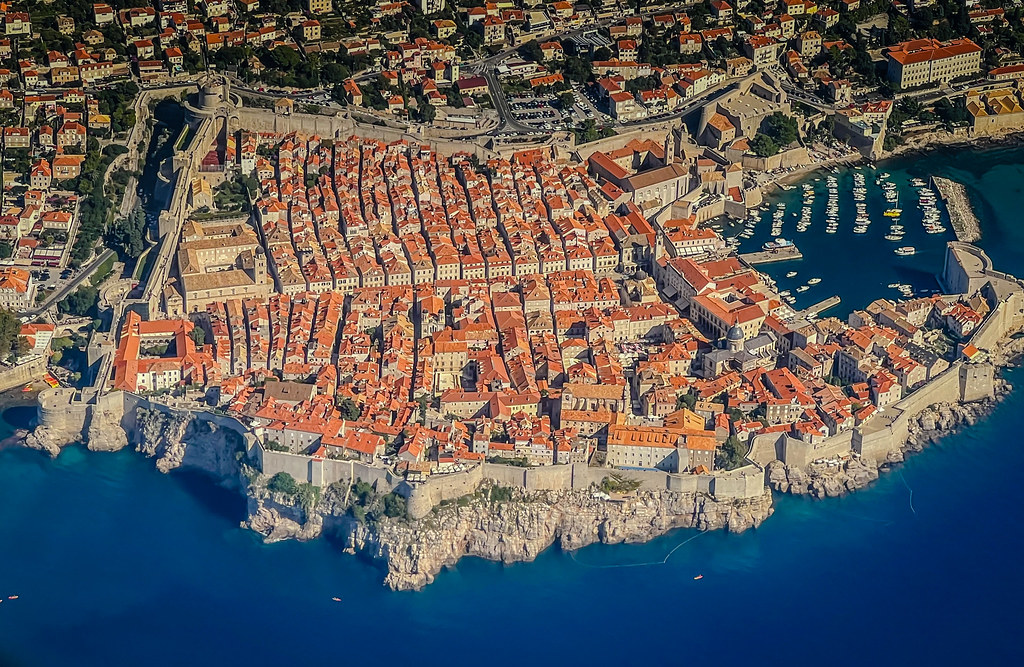 Aerial view of Dubrovnik Old Town and the Adriatic Sea